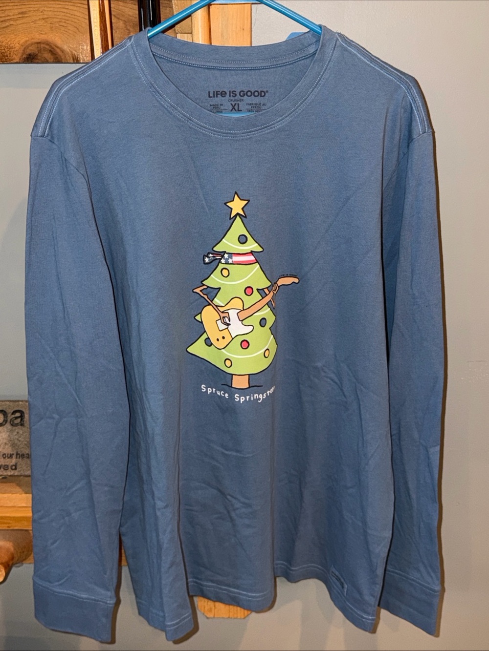 Life is Good Blue Spruce Springsteen Christmas NEW long Sleeve T Shirt Men’s  XL